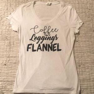 Coffee, leggings, flannel tee